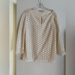 Tory Burch Ivory Crochet Lace Keyhole Blouse